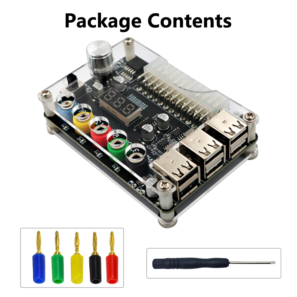 24Pin ATX Breakout Board Power Module Adapter Connector Adjustable Voltage Knob 6 Port USB 2.0 Supports QC2.0 QC3.0 Power Supply
24Pin ATX Breakout Board Power Module Adapter Connector Adjustable Voltage Knob 6 Port USB 2.0 Supports QC2.0 QC3.0 Power Supply