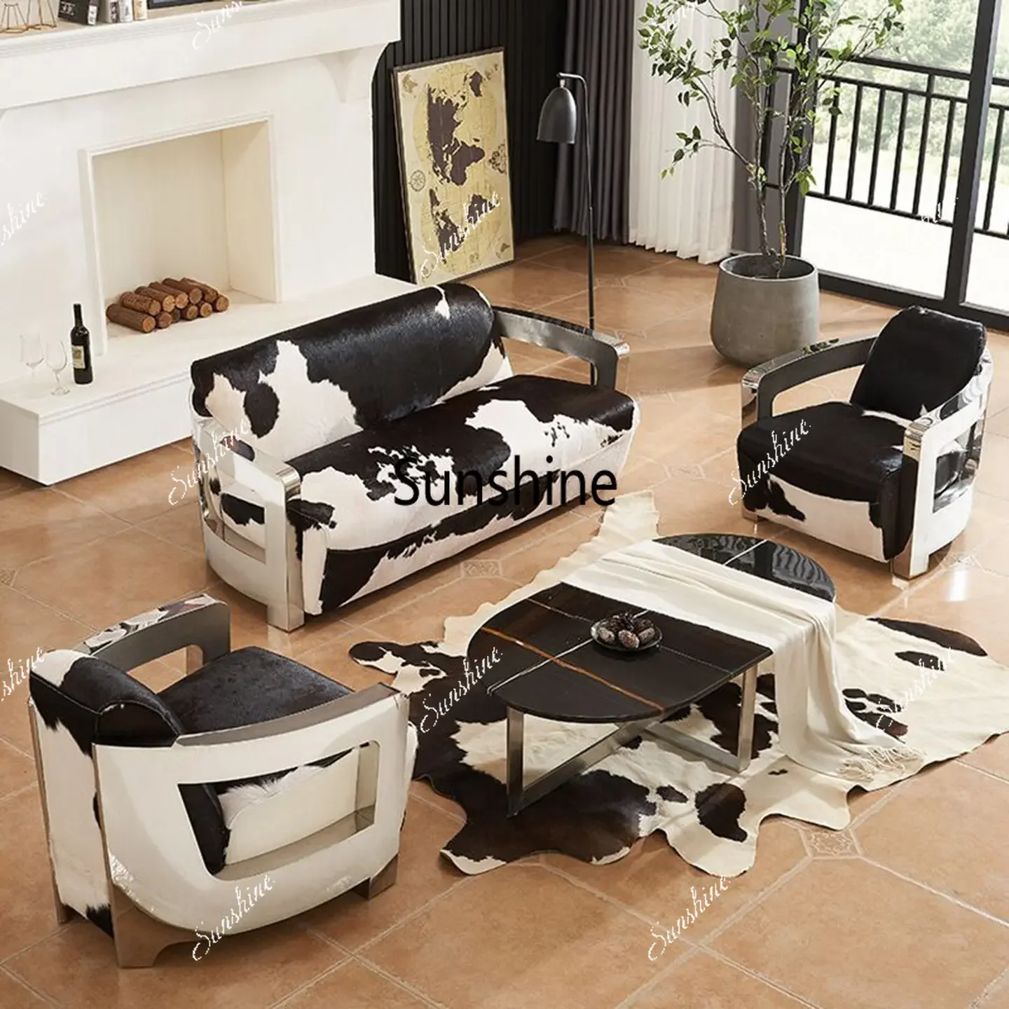 Industrial style stainless steel sofa milk cowhide
Industrial style stainless steel sofa milk cowhide