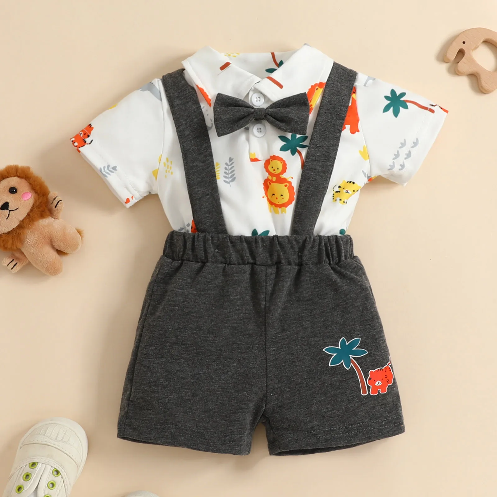 Baby Boy Clothes Set Rompers With Bow Gentleman Print Summer Suits Suspender Shorts Toddler Bodysuit Infant Baby Clothes 0-24M
Baby Boy Clothes Set Rompers With Bow Gentleman Print Summer Suits Suspender Shorts Toddler Bodysuit Infant Baby Clothes 0-24M