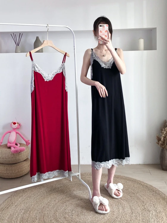 plus Size Lace Trim Patchwork Strap Dress Sexy Loose Home Sleepwear V-Neck Mid-Length Casual Summer Fashionable Dress
plus Size Lace Trim Patchwork Strap Dress Sexy Loose Home Sleepwear V-Neck Mid-Length Casual Summer Fashionable Dress