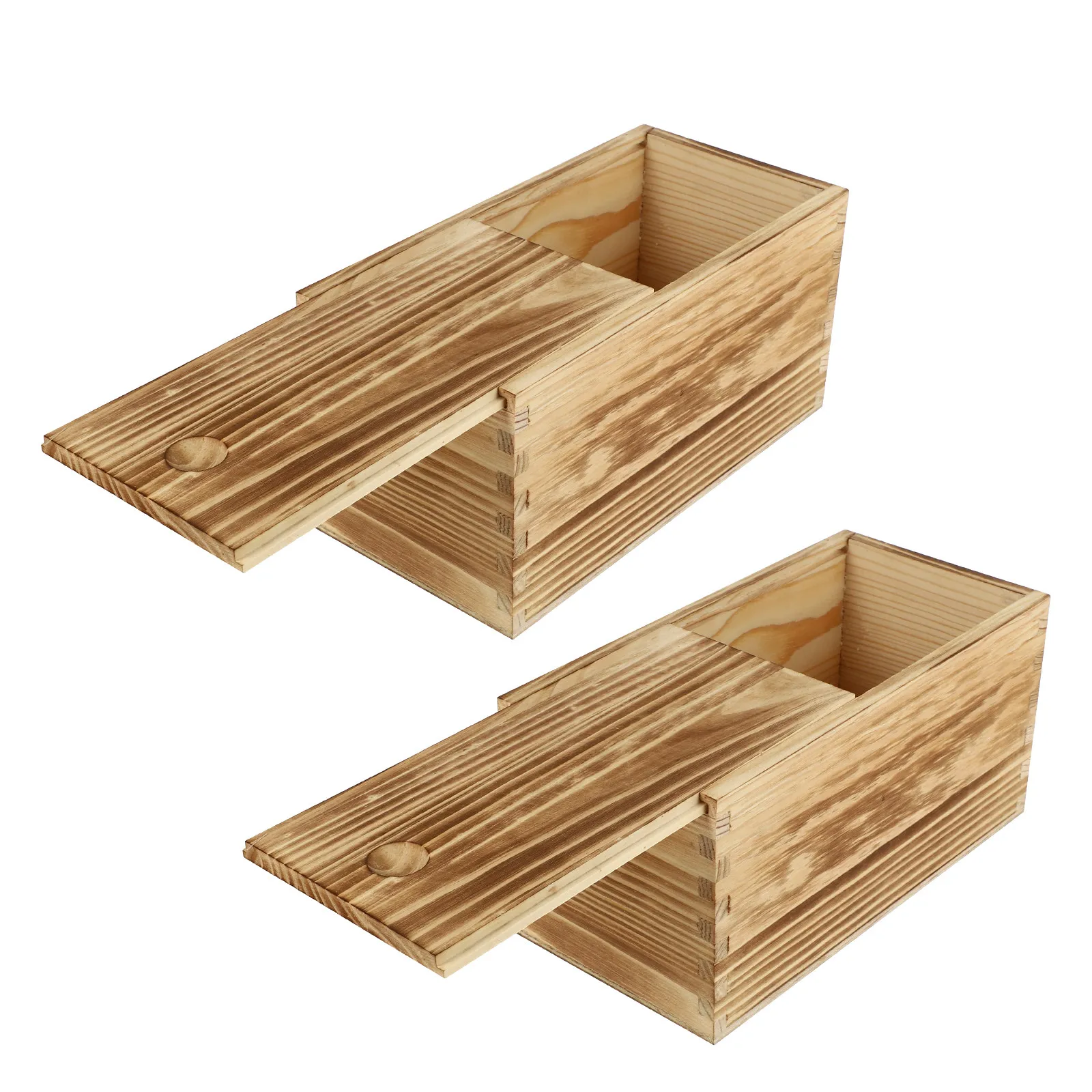 2Pcs Wooden Sliding Boxes Household Storage Cases Multi-Function Containers for Cosmetics Jewelry Candy Home Accessory