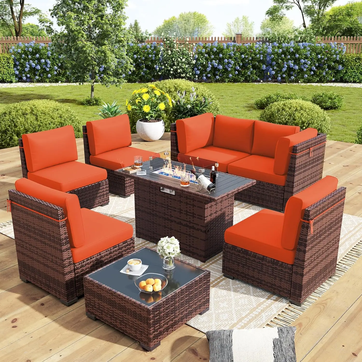 8PCS Outdoor Patio Furniture Set with 44" Fire Pit Table Coffee Table, 2 Waterproof Covers
8PCS Outdoor Patio Furniture Set with 44" Fire Pit Table Coffee Table, 2 Waterproof Covers