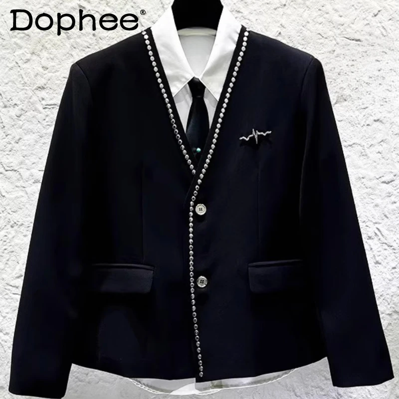 Men's 2025 Autumn New Personality Tailored Coats Solid Color Rivet Design Suit Jackets Men's Trend Fashion Simple Blazer Jacket
Men's 2025 Autumn New Personality Tailored Coats Solid Color Rivet Design Suit Jackets Men's Trend Fashion Simple Blazer Jacket