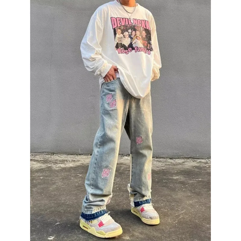 Men's Washed Hip-hop Jean Pants Vintage Retro Blue Trendy Loose Wide Leg High Street Denim Letter Straight Pants Male Streetwear
Men's Washed Hip-hop Jean Pants Vintage Retro Blue Trendy Loose Wide Leg High Street Denim Letter Straight Pants Male Streetwear