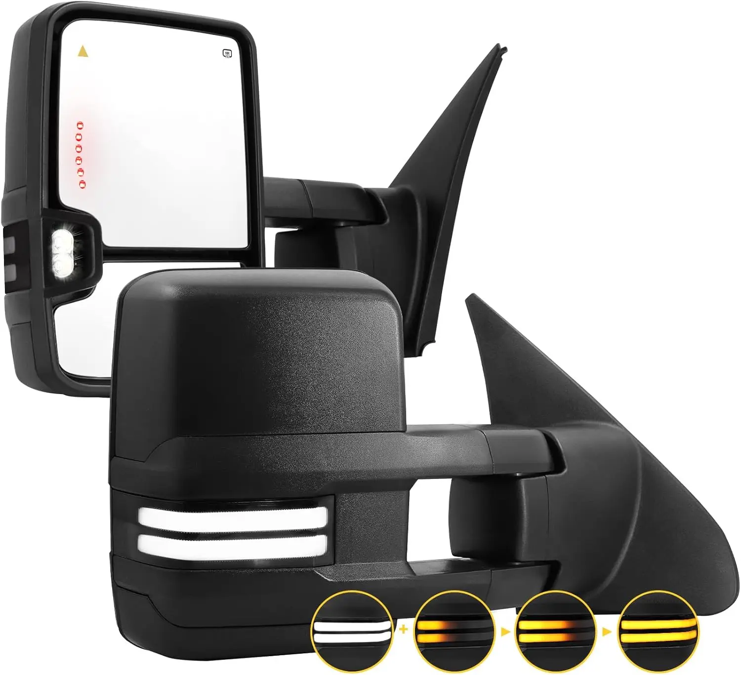 Towing Application, Black Color, Dual State Light, Blind Spot Monitoring, Extendable Fold Towing Mirrors
Towing Application, Black Color, Dual State Light, Blind Spot Monitoring, Extendable Fold Towing Mirrors