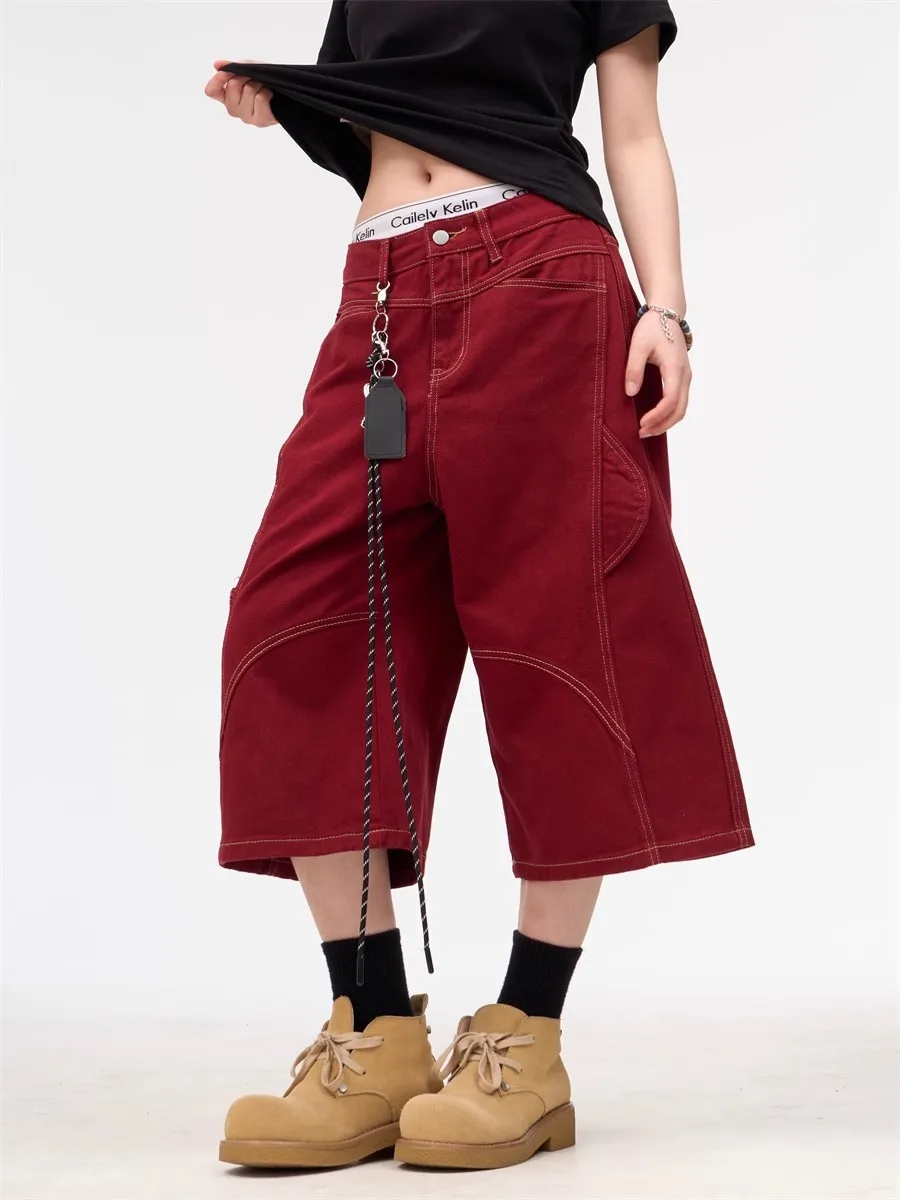 Женские повседневные красные свободные широкие брюки длиной до икры, летние шорты для молодых девушек, женские капри с высокой талией 
Женские повседневные красные свободные широкие брюки длиной до икры, летние шорты для молодых девушек, женские капри с высокой талией