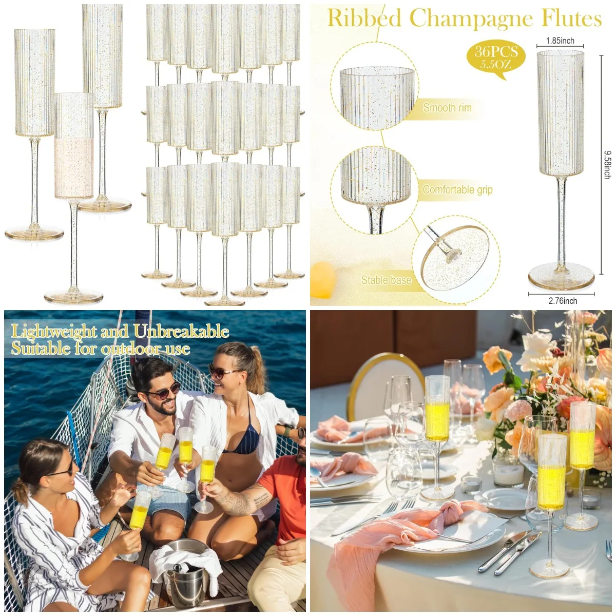 16 Pack Gold Glitter Clear Acrylic Champagne Flutes, 5.5 oz Reusable Vintage Mimosa Glasses with Long Stem for Wedding Birthday
16 Pack Gold Glitter Clear Acrylic Champagne Flutes, 5.5 oz Reusable Vintage Mimosa Glasses with Long Stem for Wedding Birthday