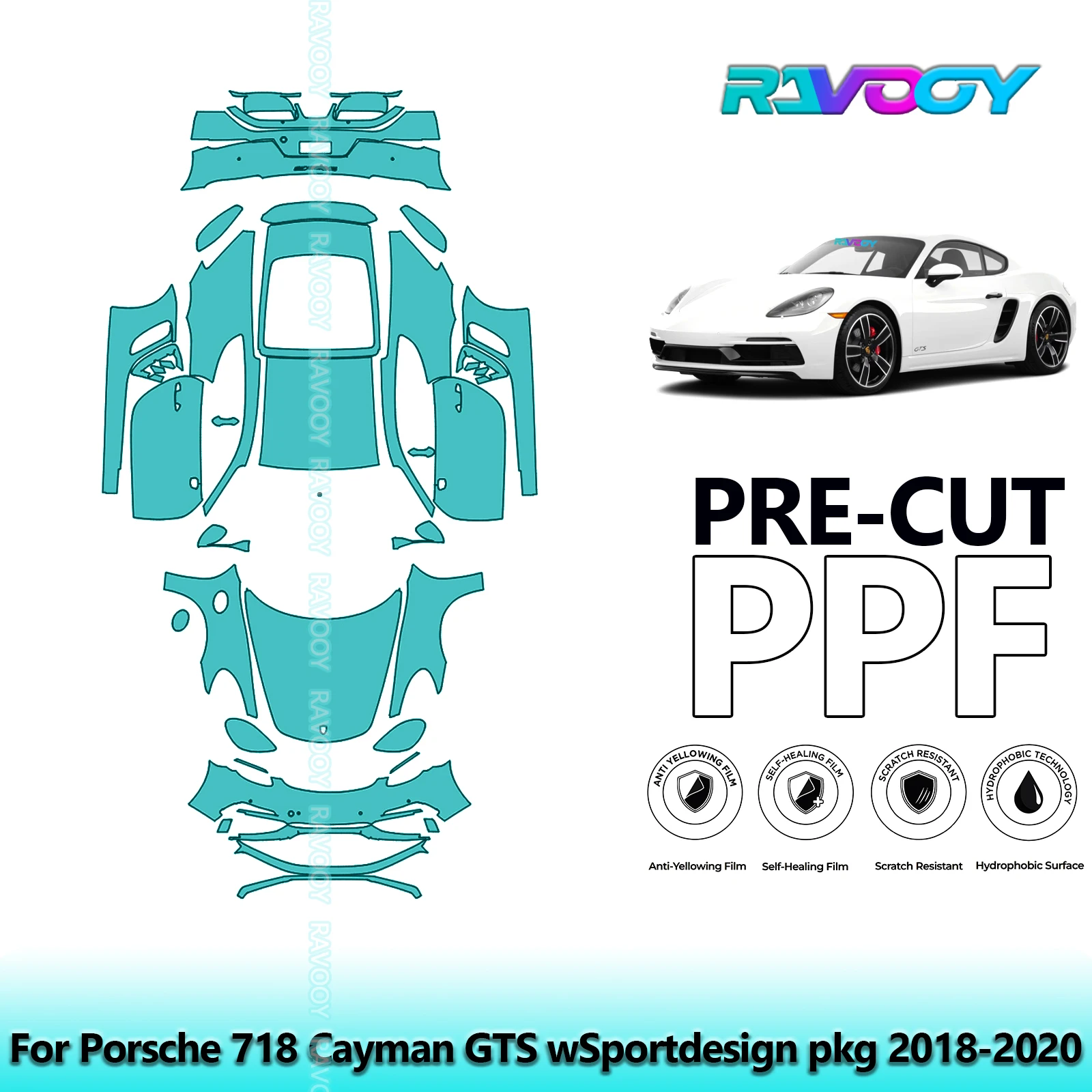 For Porsche 718 Cayman GTS WSportdesign Pkg 2018-2020 8.5Mil Precut Full Vehicle Clear Bra PPF Paint Protection Film
For Porsche 718 Cayman GTS WSportdesign Pkg 2018-2020 8.5Mil Precut Full Vehicle Clear Bra PPF Paint Protection Film