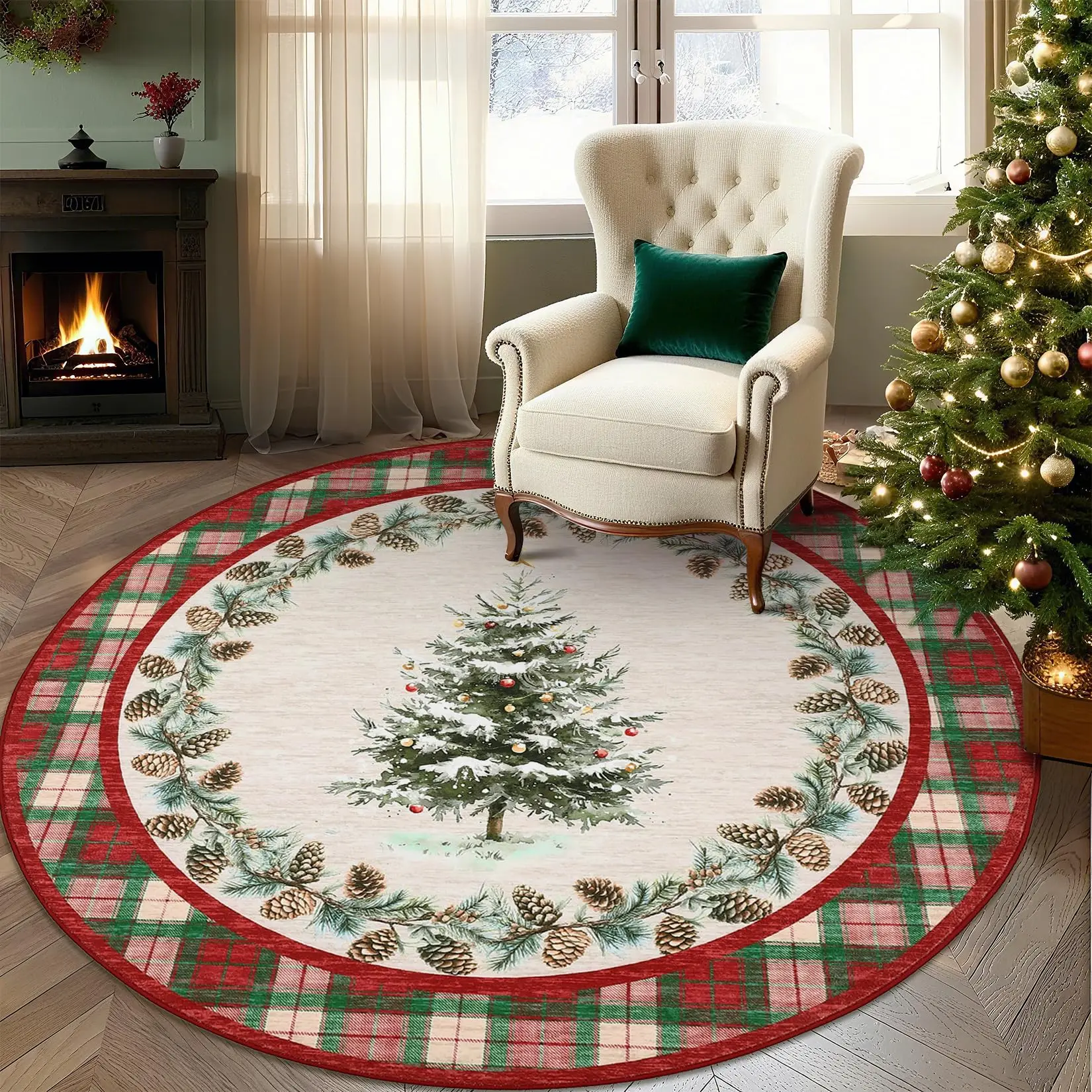 VIKAMA Round Area Rug Washable Circle Rugs for Living Room Low-Pile Christmas Tree Print Holiday Checkered Carpet Home Decor
VIKAMA Round Area Rug Washable Circle Rugs for Living Room Low-Pile Christmas Tree Print Holiday Checkered Carpet Home Decor