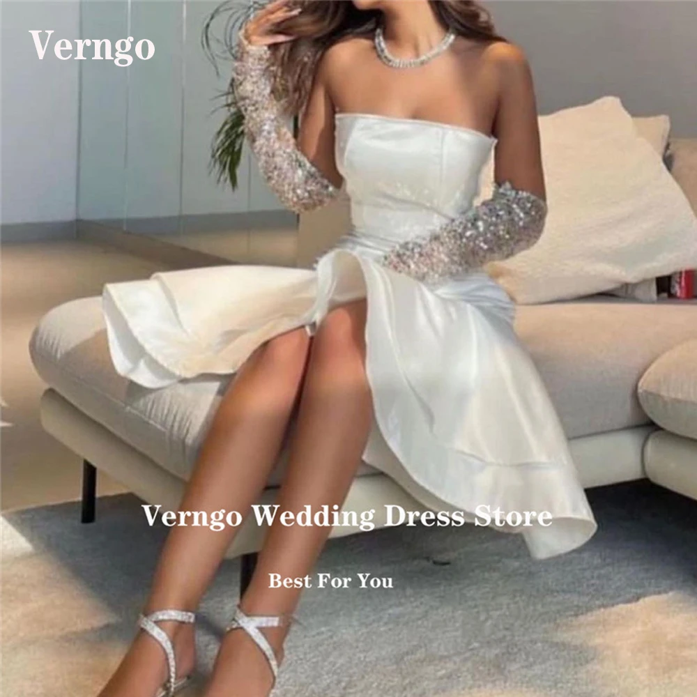 Verngo Vintage White Strapless Short Prom Party Dresses Glitter Long Sleeves Tea Length Evening Gowns Saudi Arabic Women
Verngo Vintage White Strapless Short Prom Party Dresses Glitter Long Sleeves Tea Length Evening Gowns Saudi Arabic Women