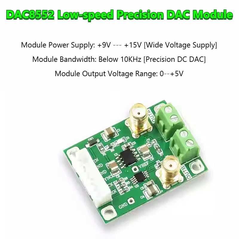 DAC8552 Module, Low Speed Precision DAC Unipolar 5V Output, Onboard AD586 Reference KDT8552DAC-001