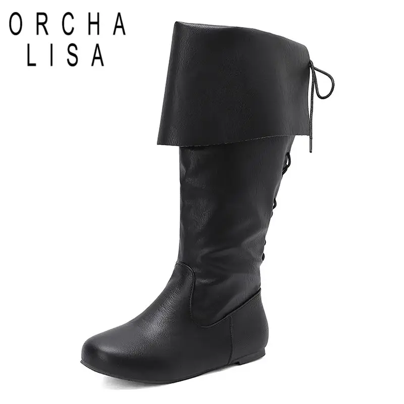 ORCHA LISA Wide Leg Women Fold Knee High Boots Round Toe Flats Lace Up Extended Size 46 47 48 Casual Daily Bota Brown Black
ORCHA LISA Wide Leg Women Fold Knee High Boots Round Toe Flats Lace Up Extended Size 46 47 48 Casual Daily Bota Brown Black