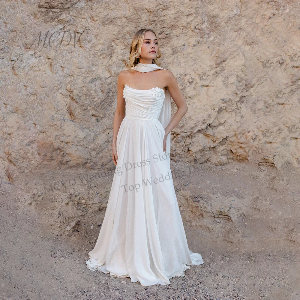 Chiffon Boho Wedding Dresses For Women 3D Flowers Ribbons Sleeveless A Line Bride Gowns Strapless robe de mariée Customized
Chiffon Boho Wedding Dresses For Women 3D Flowers Ribbons Sleeveless A Line Bride Gowns Strapless robe de mariée Customized