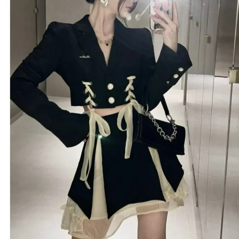 Y2k Set Women 2 Pieces V Neck Drawstring Chic Buttons Long Sleeve Top Suit+high Waist Slim Mesh Patchwork Pleated Skirt Outfits
Y2k Set Women 2 Pieces V Neck Drawstring Chic Buttons Long Sleeve Top Suit+high Waist Slim Mesh Patchwork Pleated Skirt Outfits