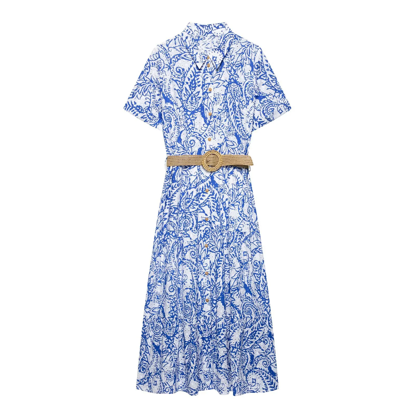 UNIZERA women's embroidered dress with belt print shirt style short sleeved temperament summer new dress
UNIZERA women's embroidered dress with belt print shirt style short sleeved temperament summer new dress
