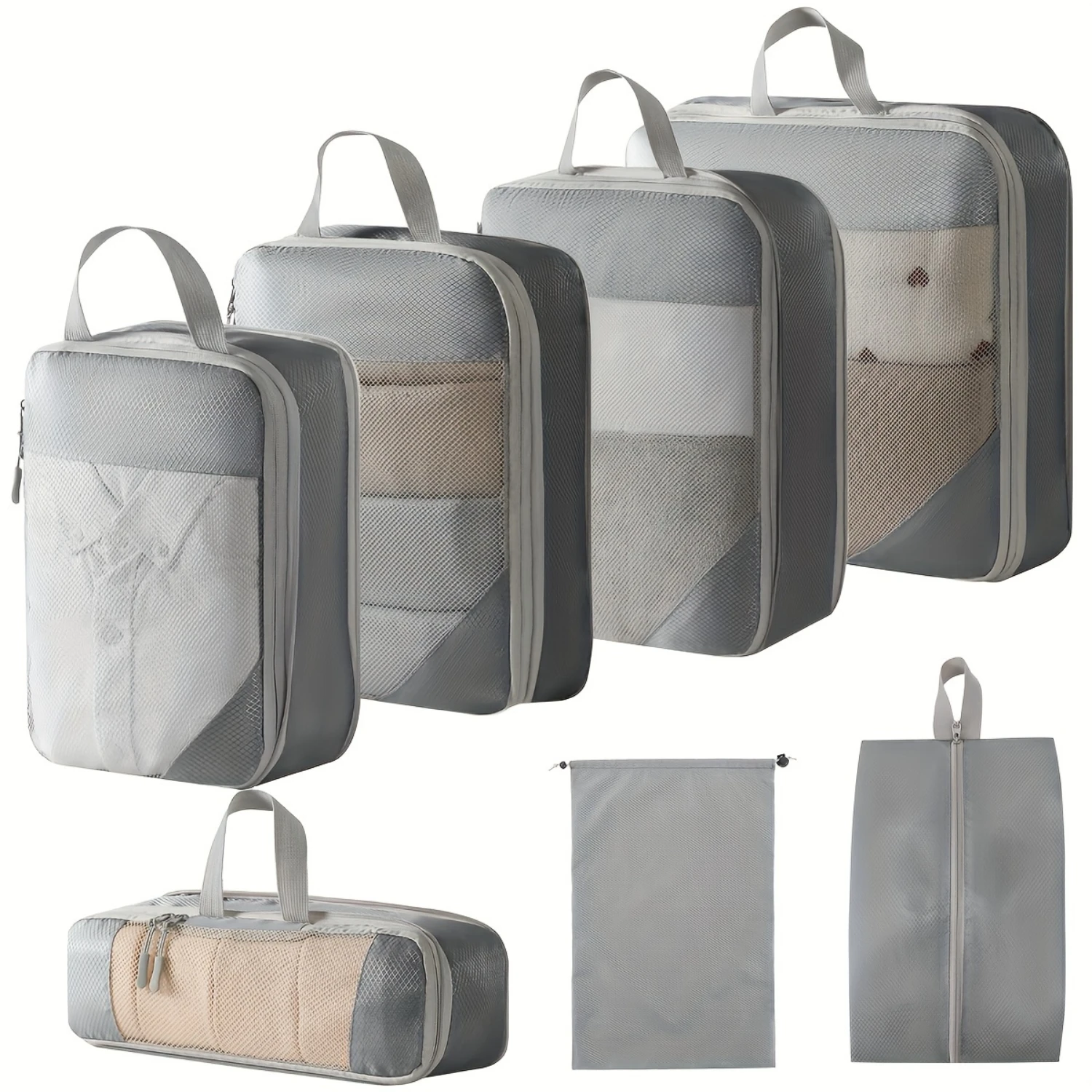 7-Piece Travel Organizer Set, Polyester Packing Cubes With Mesh Tops For Visibility, Solid Color Outdoor Travel Bags
7-Piece Travel Organizer Set, Polyester Packing Cubes With Mesh Tops For Visibility, Solid Color Outdoor Travel Bags