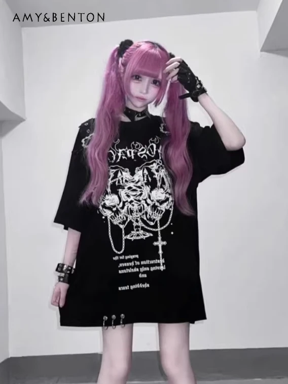 Subculture Rock Punk Dark Cartoon Print Crew Neck Short-sleeved Top Women Summer New Hot Girl American Retro Oversized T-shirt
Subculture Rock Punk Dark Cartoon Print Crew Neck Short-sleeved Top Women Summer New Hot Girl American Retro Oversized T-shirt