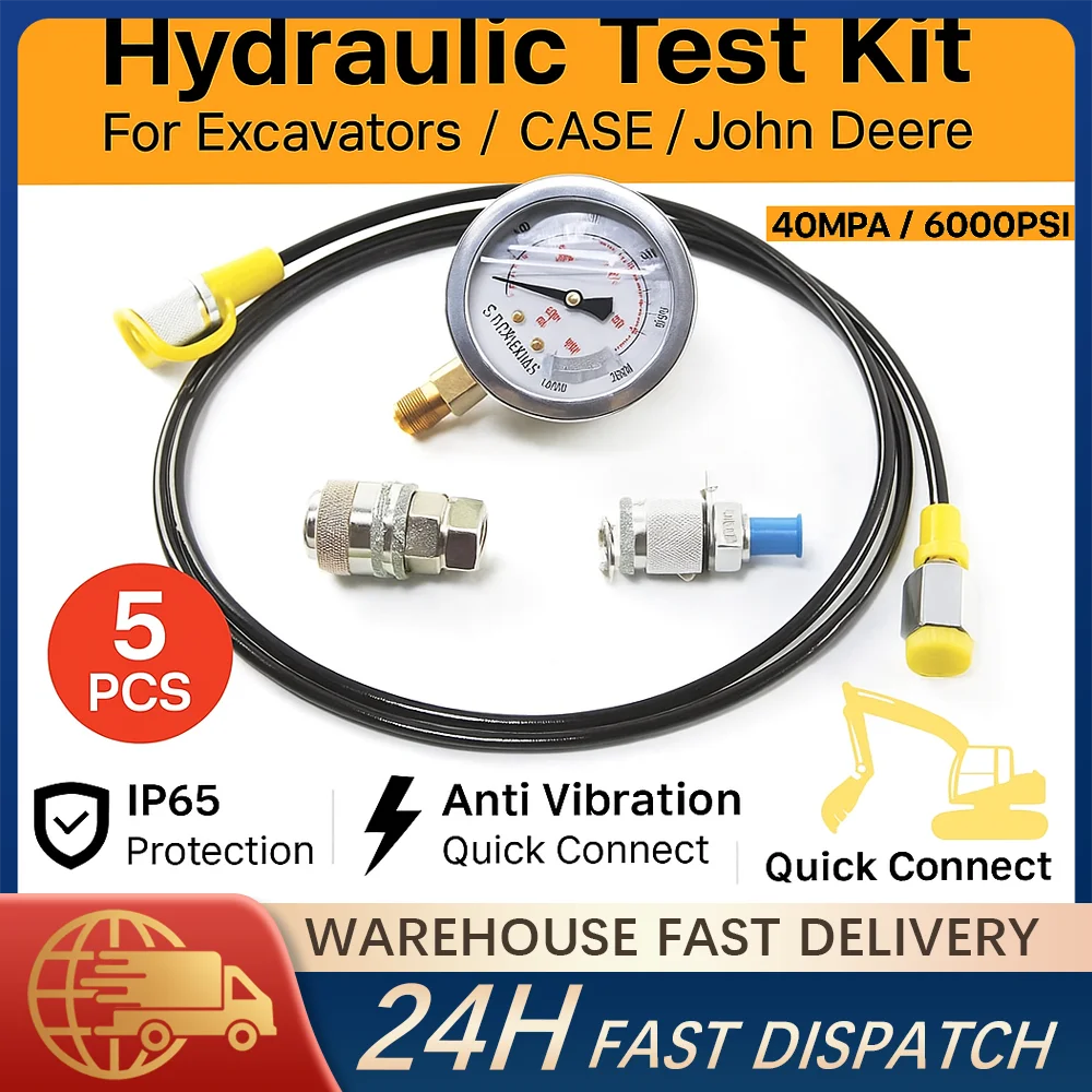 40MPA 6000PSI Hydraulic Pressure Test Kit Gauge Hose Couplings For Excavator Pump Compressor Hydraulic Diagnostic Tool 
40MPA 6000PSI Hydraulic Pressure Test Kit Gauge Hose Couplings For Excavator Pump Compressor Hydraulic Diagnostic Tool