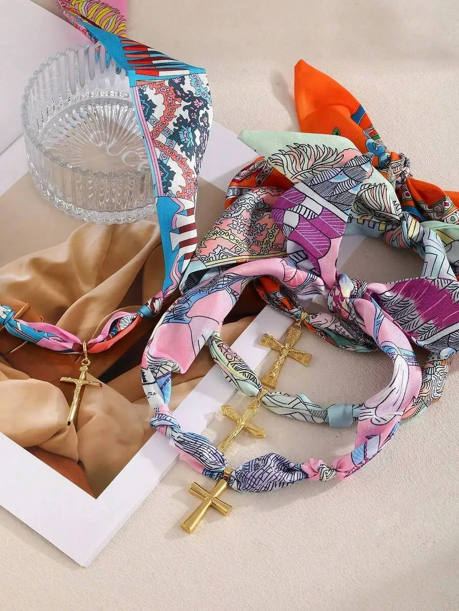 Bohemian Style Religious Cross Pendant Necklace With Silk Scarf Chain For Women
Bohemian Style Religious Cross Pendant Necklace With Silk Scarf Chain For Women