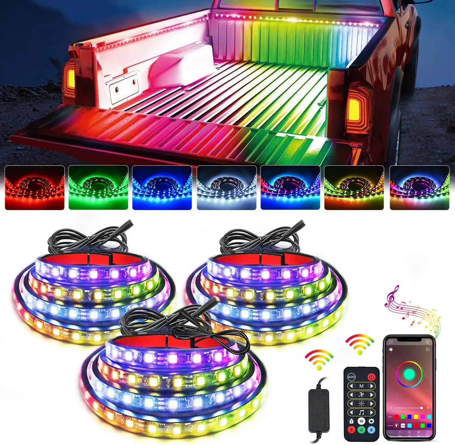 RGB-IC LED Truck Bed Light Strip, Music Sync with App & RF Remote, 60 Inch Cargo Lighting for Pickup DIY
RGB-IC LED Truck Bed Light Strip, Music Sync with App & RF Remote, 60 Inch Cargo Lighting for Pickup DIY