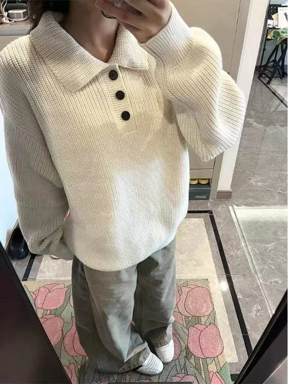 American Retro Collar Light Beige Knitwear Women's Loose Lazy Sle Overhead Thi Needle Knitted irt Autumn Winter
American Retro Collar Light Beige Knitwear Women's Loose Lazy Sle Overhead Thi Needle Knitted irt Autumn Winter