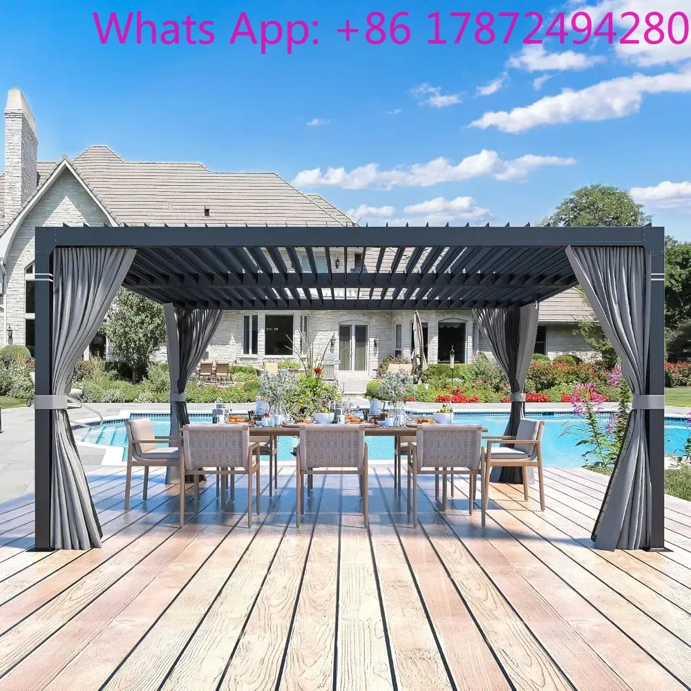 Aluminum Pergola with Adjustable Louvered Roof, with Waterproof Curtains
Aluminum Pergola with Adjustable Louvered Roof, with Waterproof Curtains