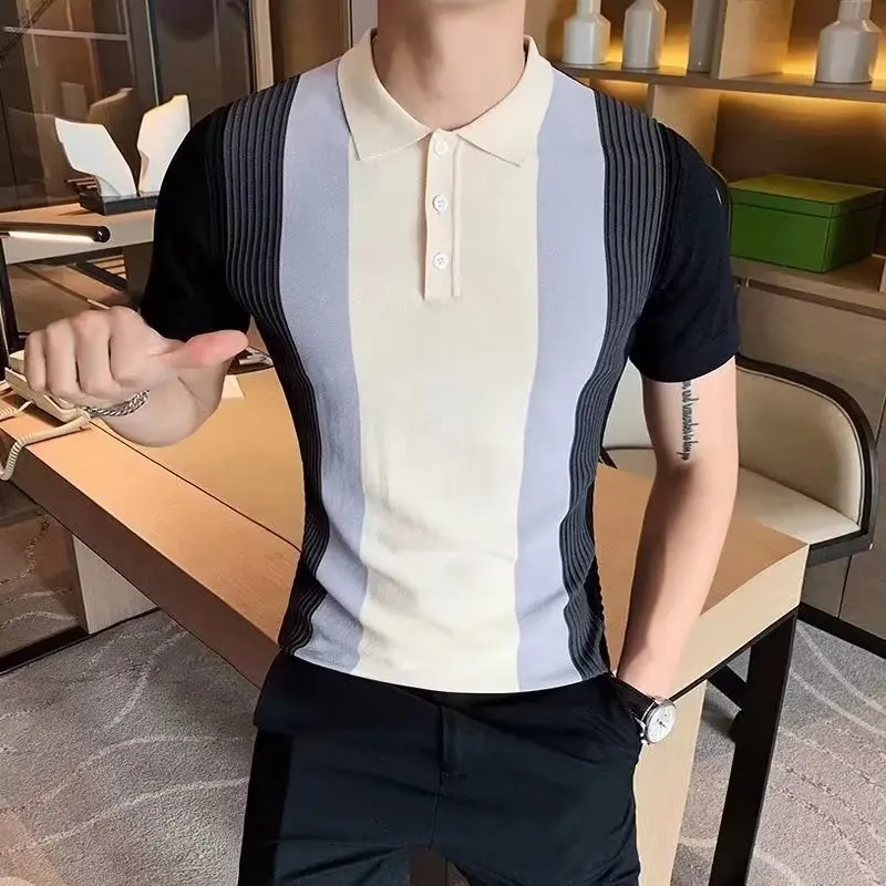 Trendy Men's Short Sleeve Polo Shirt with Stripes Elegant Simple Design Versatile Slim Fit Knitted for Spring Summer Season
Trendy Men's Short Sleeve Polo Shirt with Stripes Elegant Simple Design Versatile Slim Fit Knitted for Spring Summer Season