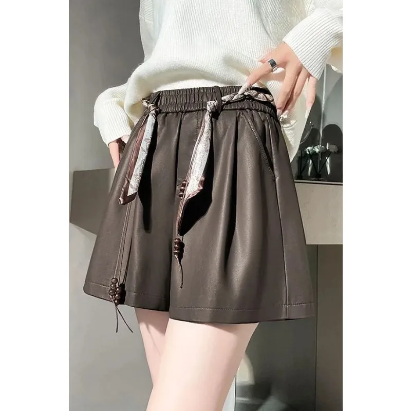 Women's Dark Brown Faux Leather Shorts High Waist Drawstring Casual Wide-leg Shorts
Women's Dark Brown Faux Leather Shorts High Waist Drawstring Casual Wide-leg Shorts