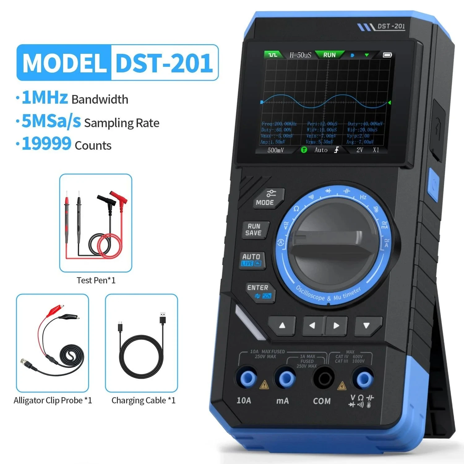 19999 Counts 10MHz/1MHz Portable Electrician Tool DST-210 DST-201 3IN1 Digital Multimeter Oscilloscope Signal Source
19999 Counts 10MHz/1MHz Portable Electrician Tool DST-210 DST-201 3IN1 Digital Multimeter Oscilloscope Signal Source