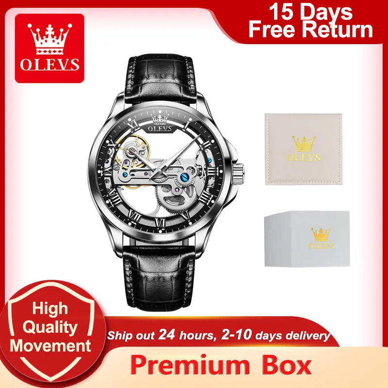 OLEVS Automatic Mechanical Men Watches Luxury Skeleton Design Dial Waterproof Leather Wristwatch Fashion Luminous Watch for Men
OLEVS Automatic Mechanical Men Watches Luxury Skeleton Design Dial Waterproof Leather Wristwatch Fashion Luminous Watch for Men