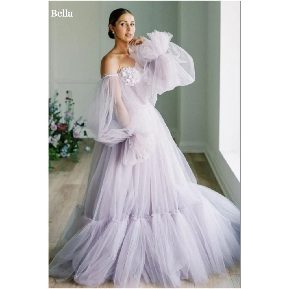 Bella Индивидуальные фиолетовые 3D цветы из сетчатой ткани, вечерние платья с пышными рукавами и без бретелек, платье для выпускного вечера длиной до пола, 2025 г.
Bella Индивидуальные фиолетовые 3D цветы из сетчатой ткани, вечерние платья с пышными рукавами и без бретелек, платье для выпускного вечера длиной до пола, 2025 г.