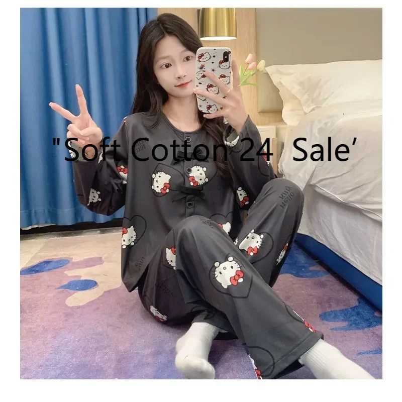 Hello Kitty women's pajamas, cardigan simple casual cute style loungewear, long-sleeved trousers two-piece set black Hello Kitty
Hello Kitty women's pajamas, cardigan simple casual cute style loungewear, long-sleeved trousers two-piece set black Hello Kitty