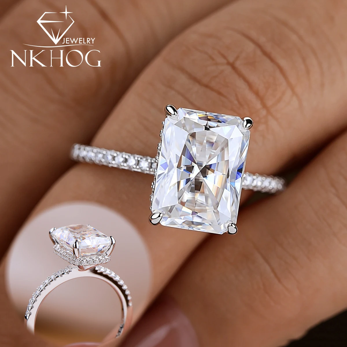 NKHOG 4CT Full Moissanite Rings For Women 925 Sterling Silver 8*10mm Lab Diamond Wedding Band 18K Plated Fine Jewelry Certified
NKHOG 4CT Full Moissanite Rings For Women 925 Sterling Silver 8*10mm Lab Diamond Wedding Band 18K Plated Fine Jewelry Certified