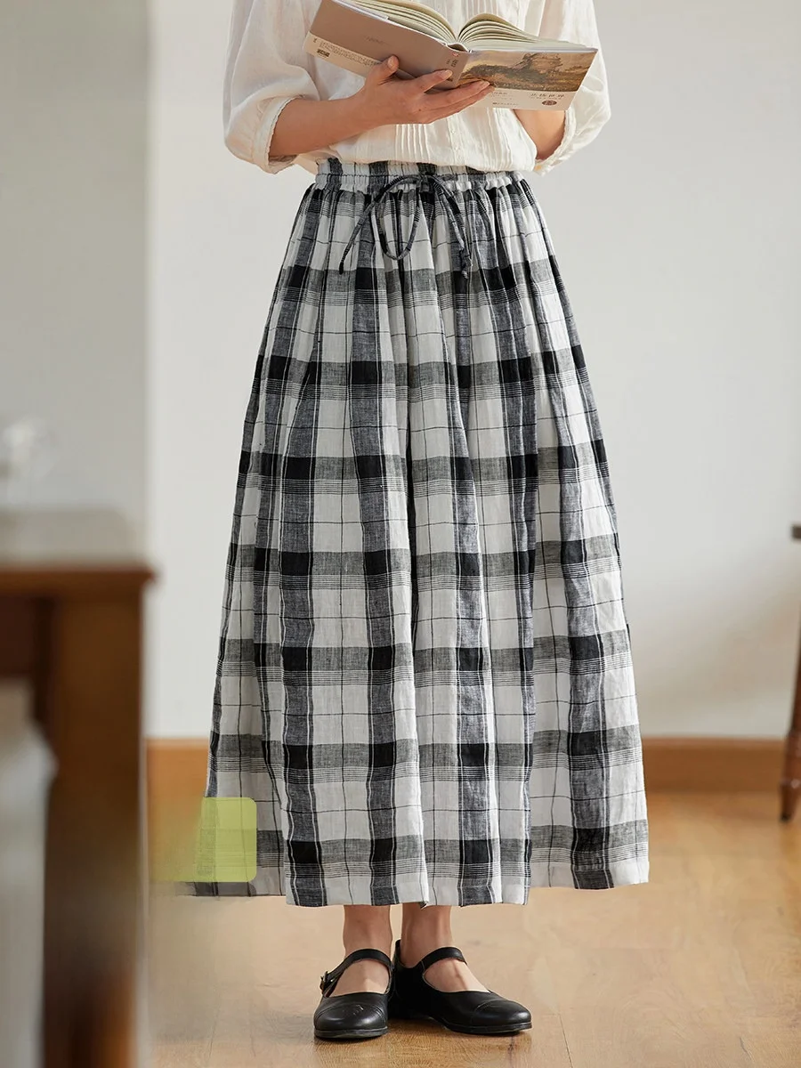 Original Japanese Style Retro Linen A-Line Skirt Women's Mid-Length Summer New Elastic Waist Black White Plaid Skirt
Original Japanese Style Retro Linen A-Line Skirt Women's Mid-Length Summer New Elastic Waist Black White Plaid Skirt