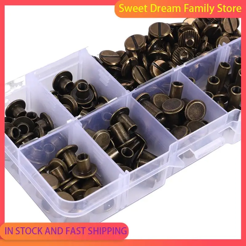 SDFC-90 Sets Chicago Screws Assorted Kit, 6 Sizes Of Round Flat Head Leather Rivets Metal Screw Studs For DIY Leather Craft
SDFC-90 Sets Chicago Screws Assorted Kit, 6 Sizes Of Round Flat Head Leather Rivets Metal Screw Studs For DIY Leather Craft
