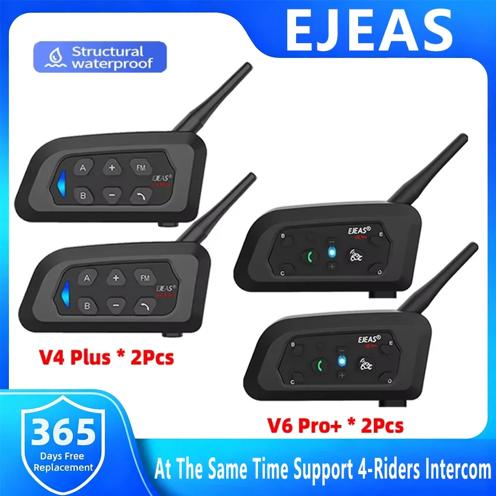 EJEAS 2Pcs V4 PLUS + 2Pcs V6 PRO+ Supports 4-Riders Intercom CVC Noise Reduction Connect 2 Phone MP3 Helmet Headset Waterproof
EJEAS 2Pcs V4 PLUS + 2Pcs V6 PRO+ Supports 4-Riders Intercom CVC Noise Reduction Connect 2 Phone MP3 Helmet Headset Waterproof
