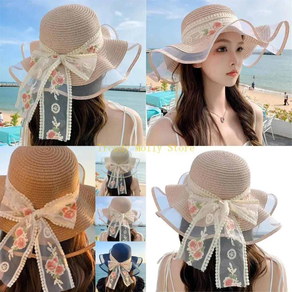 N5KB Casual Straw Hat Embroidered Flower Wide Brimmed Handmade Elegant Straw Hat
N5KB Casual Straw Hat Embroidered Flower Wide Brimmed Handmade Elegant Straw Hat