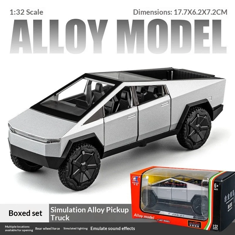 1:24 Cybertruck Model Silver Pickup Truck Diecast Metal Toy Cars with Sound and Light for Kids Age 3 Year
1:24 Cybertruck Model Silver Pickup Truck Diecast Metal Toy Cars with Sound and Light for Kids Age 3 Year