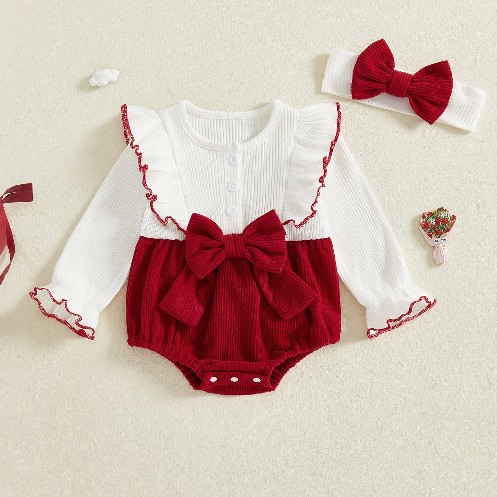 Newborn Girl Fall Outfits Solid Color Long Sleeve Crew Neck Bow Patchwork Romper with Hairband Fall Clothes
Newborn Girl Fall Outfits Solid Color Long Sleeve Crew Neck Bow Patchwork Romper with Hairband Fall Clothes