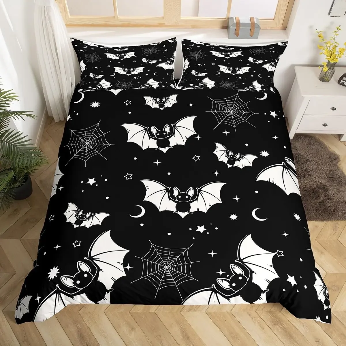 Spooky Dark Bats Duvet Cover Halloween Decoration Glitter Stars Moon Galaxy Bedding Set Cartoon Bat Gothic Comforter Cover Queen
Spooky Dark Bats Duvet Cover Halloween Decoration Glitter Stars Moon Galaxy Bedding Set Cartoon Bat Gothic Comforter Cover Queen
