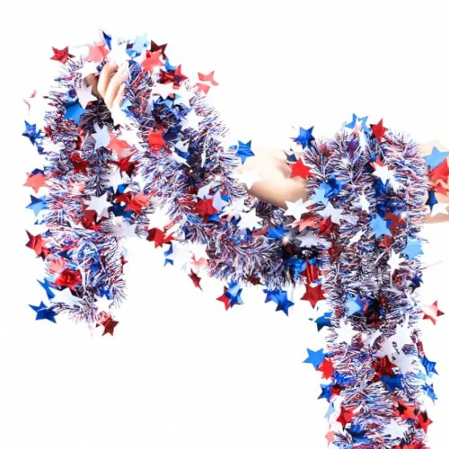 4th of July Patriotic Tinsel Garland Decoration 33FT, Red White and Blue Tinsel Garland with Shiny Star Metallic Garlands, 250t
4th of July Patriotic Tinsel Garland Decoration 33FT, Red White and Blue Tinsel Garland with Shiny Star Metallic Garlands, 250t