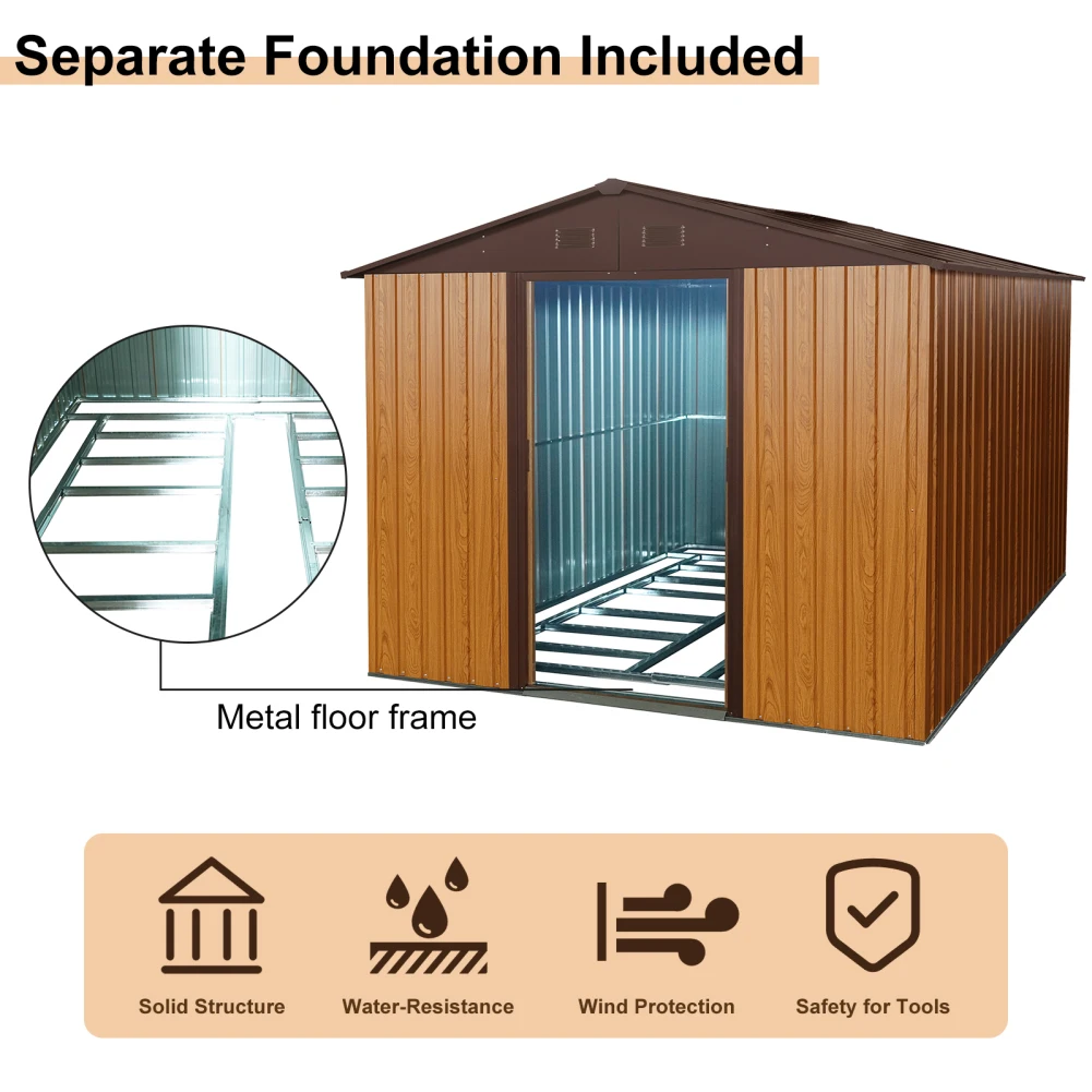8x10 FT Outdoor Storage Shed Waterproof UV Protection Metal Shed With Floor Frame Lockable Door For Garden Backyard Patio
8x10 FT Outdoor Storage Shed Waterproof UV Protection Metal Shed With Floor Frame Lockable Door For Garden Backyard Patio