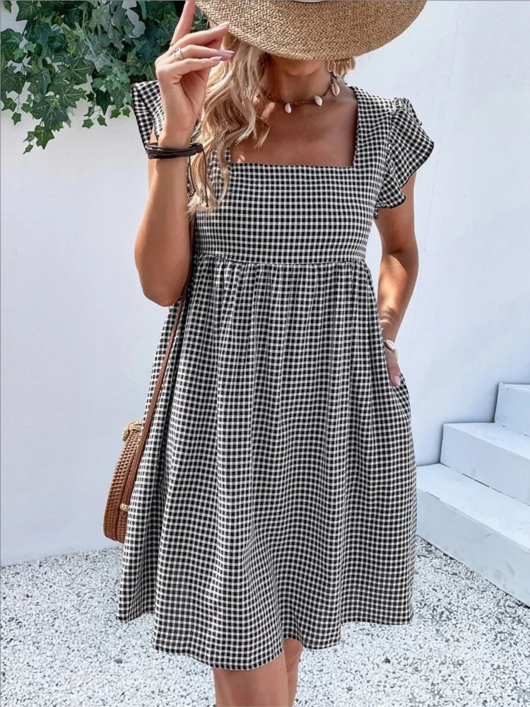 Women's Plaid Square Neck Pocket Mini Dress 2026 Summer New Style Ruffled Cap Sleeves Fashion Casual Dress Female
Women's Plaid Square Neck Pocket Mini Dress 2026 Summer New Style Ruffled Cap Sleeves Fashion Casual Dress Female