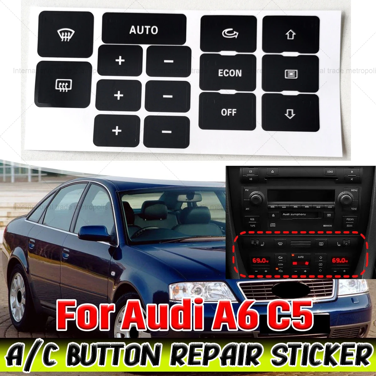 Wholesale 200 Pcs Matte Black AC Button Sticker for Audi A6 C5 A/C For Audi A6 C5 Heater AC Climate Control Button Repair Decals
Wholesale 200 Pcs Matte Black AC Button Sticker for Audi A6 C5 A/C For Audi A6 C5 Heater AC Climate Control Button Repair Decals