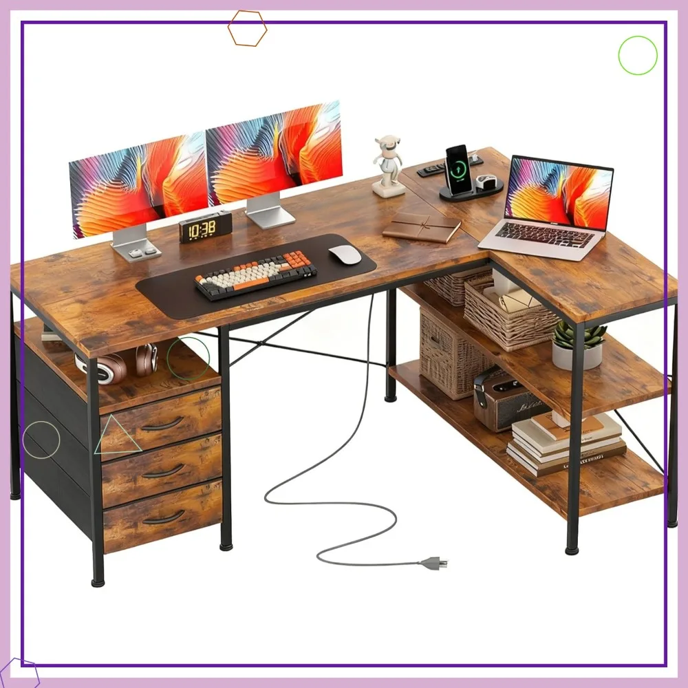 L Shaped Computer Desk, 47 Inch Corner Desk with Drawers and Power Outlets, Home Office Gaming Writing Table with Storage
L Shaped Computer Desk, 47 Inch Corner Desk with Drawers and Power Outlets, Home Office Gaming Writing Table with Storage