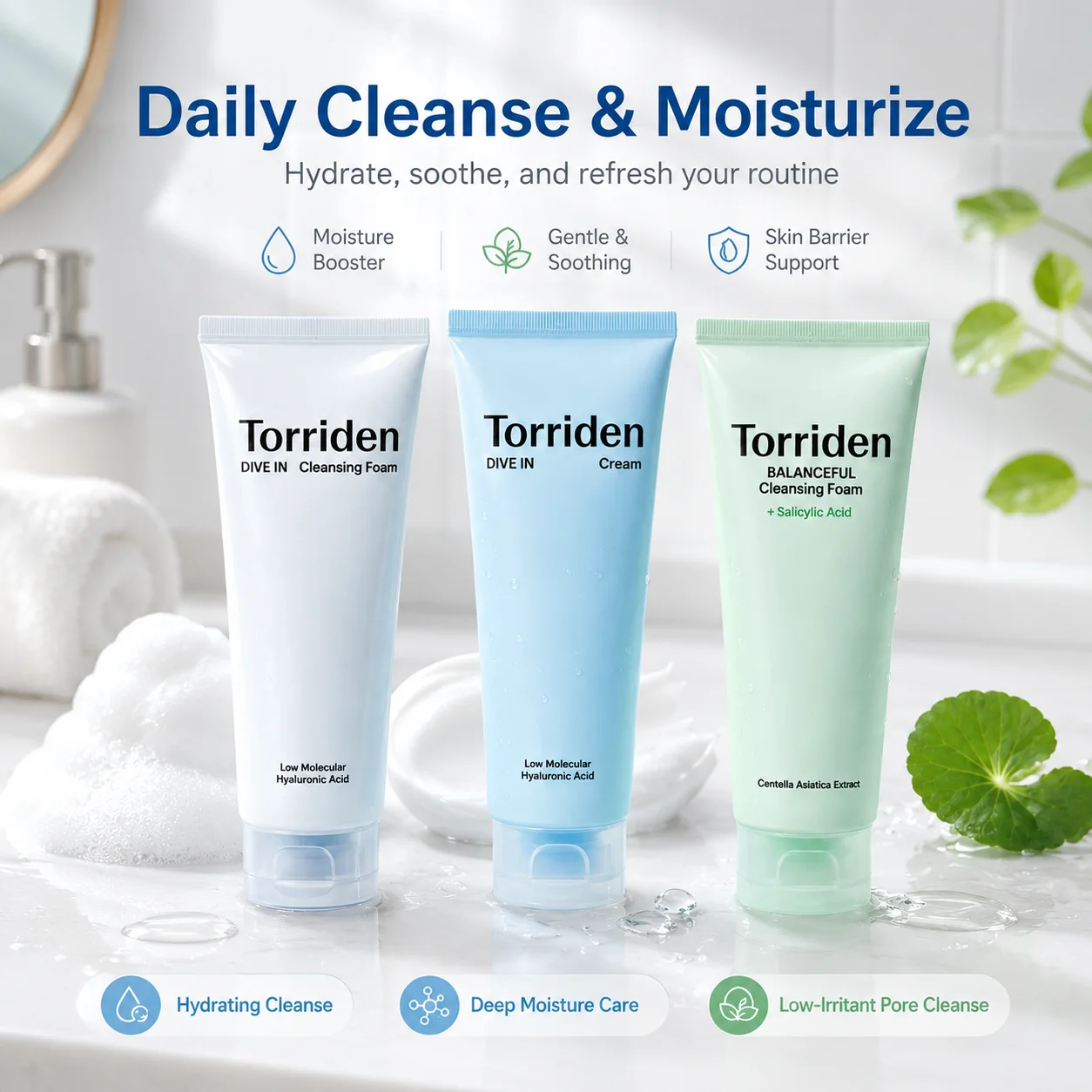 Torriden DIVE IN Balanceful Korean Skincare Set Salicylic Acid Centella Cleansing Foam to Hyaluronic Acid for Moisturizer Cream
Torriden DIVE IN Balanceful Korean Skincare Set Salicylic Acid Centella Cleansing Foam to Hyaluronic Acid for Moisturizer Cream