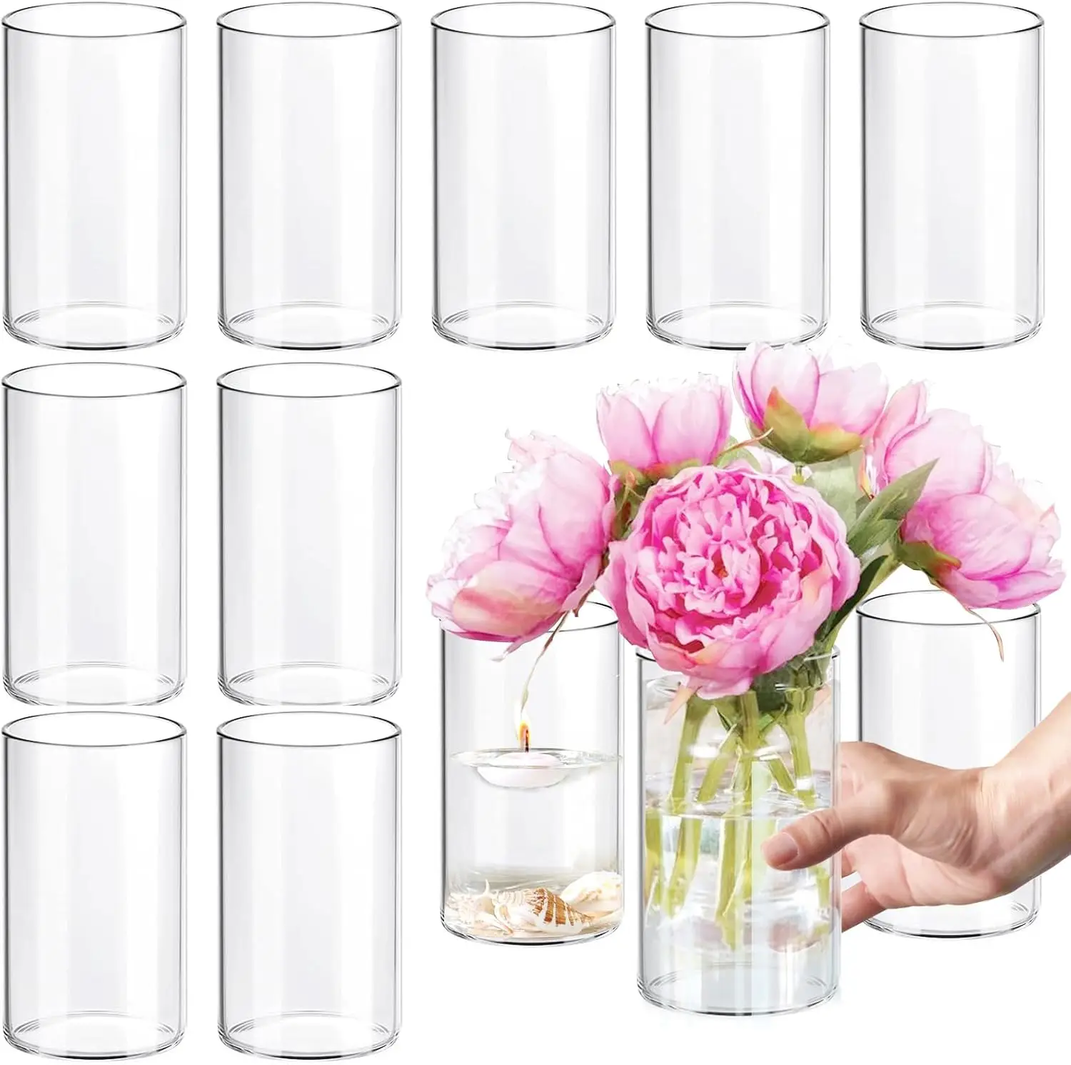 12 Clear Glass Cylinder Vases, 6" Tall for Wedding Centerpieces, Bulk Flower Vases, Candle Holders
12 Clear Glass Cylinder Vases, 6" Tall for Wedding Centerpieces, Bulk Flower Vases, Candle Holders