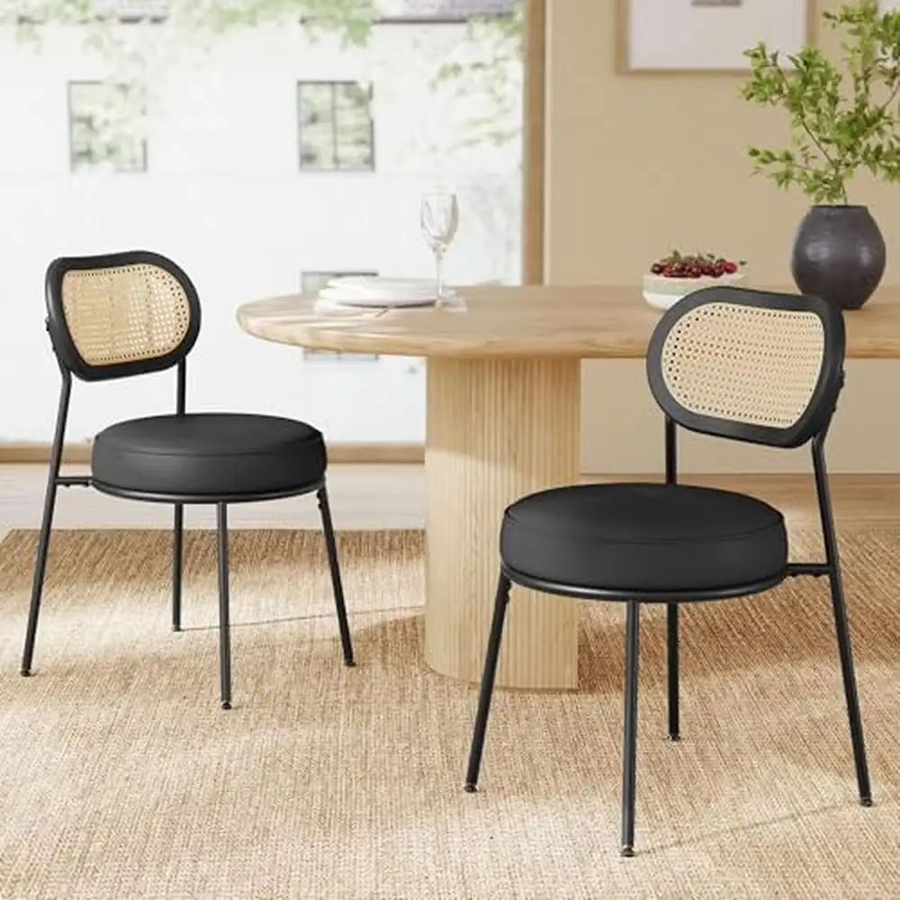 Boho PE Rattan Back Synthetic Leather Dining Chairs Set of 2 Kitchen Living Accent Solid Back Steel Frame Swivel Leveling Feet 2
Boho PE Rattan Back Synthetic Leather Dining Chairs Set of 2 Kitchen Living Accent Solid Back Steel Frame Swivel Leveling Feet 2