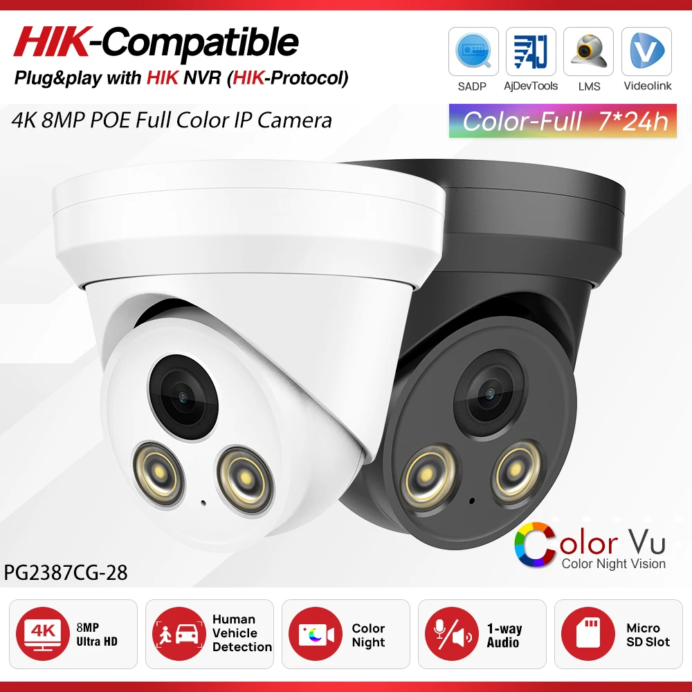 Hikvision Compatible 4K 8MP POE Full Color Turret IP Camera MD2.0 Outdoor Video Surveillance Camera Plug&Play With Hikvision NVR
Hikvision Compatible 4K 8MP POE Full Color Turret IP Camera MD2.0 Outdoor Video Surveillance Camera Plug&Play With Hikvision NVR