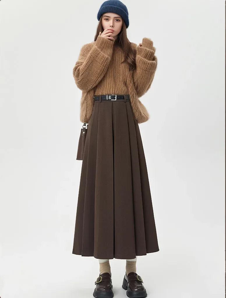 Pop Elegant Fashion Vintage Women Woolen Pleated Long Skirt With Belt High Waist Casual Office OL Thicken Winter Skirt Lady
Pop Elegant Fashion Vintage Women Woolen Pleated Long Skirt With Belt High Waist Casual Office OL Thicken Winter Skirt Lady